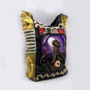 Hippie cotton cat embroidery handmade crossbody shoulder bag