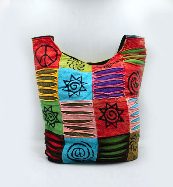Hippie Crossbody Messenger Bag with Razor Cut Pattern and Patchwork