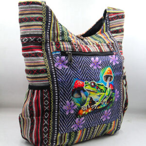 Hippie Handmade Fairtrade Shoulder Bag – Unique Frog & Mushroom Print