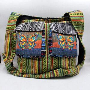 Hippie Handmade Butterfly Print Double pocket Boho shoulder bag