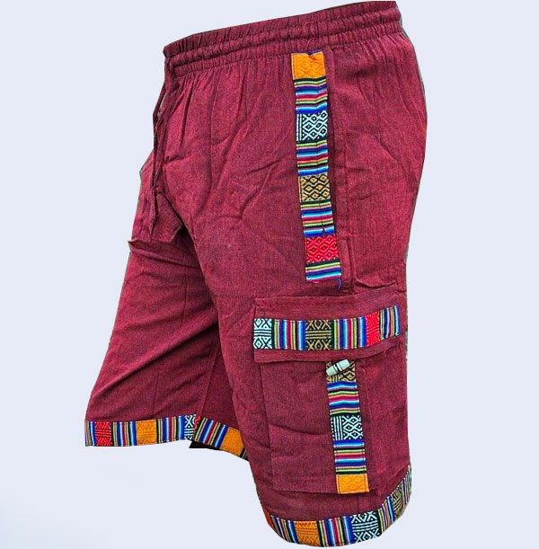 Bohemian Handmade Cotton Unisex Elastic Cargo Shorts: Made in Nepal