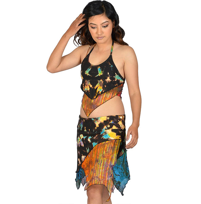 Earthy Pixie Wrap Skirt – Bohemian Cotton Mini for Free Spirits