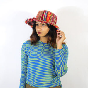 Hippie Gheri Patchwork Hemp Summer Hat – Handmade Boho Festival Style