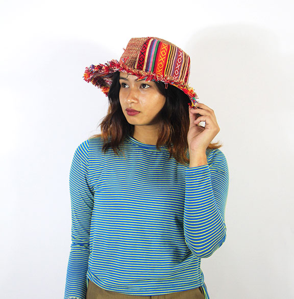 Hippie Gheri Patchwork Hemp Summer Hat – Handmade Boho Festival Style