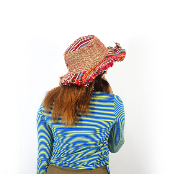 Hippie Gheri Patchwork Hemp Summer Hat – Handmade Boho Festival Style
