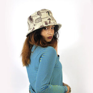 Mushroom Print Hemp Hat – Handmade Boho Festival Wear