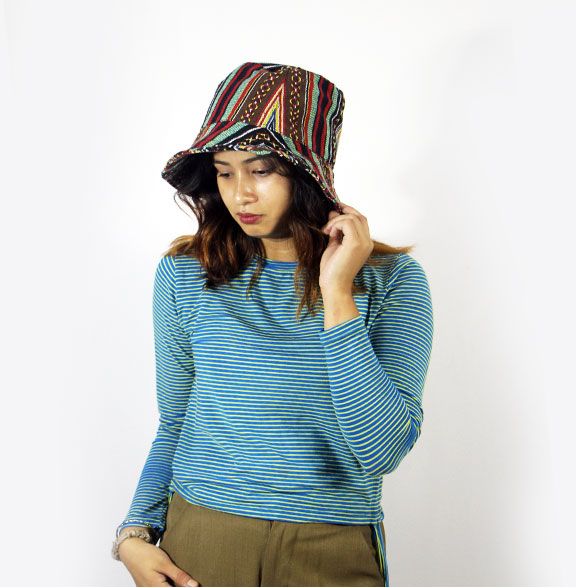 Unisex Boho Hemp & Gheri Hat – Handmade Hippie Festival Cap