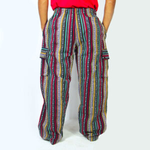 Handmade Gheri Cotton Hippie Cargo Pants – Unisex Boho Festival Trousers with Multiple Pockets