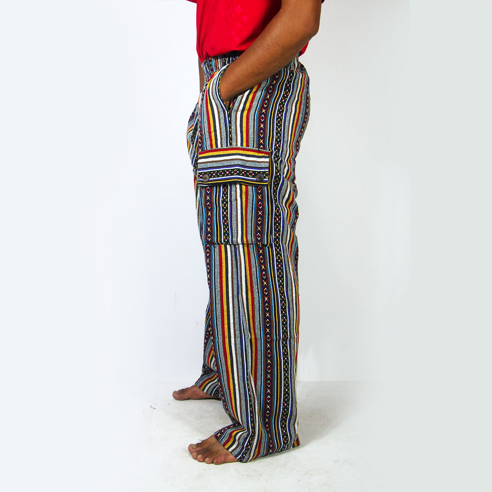 Unisex Hippie Cargo Pants – Handmade Gheri Cotton Boho Trousers from Nepal
