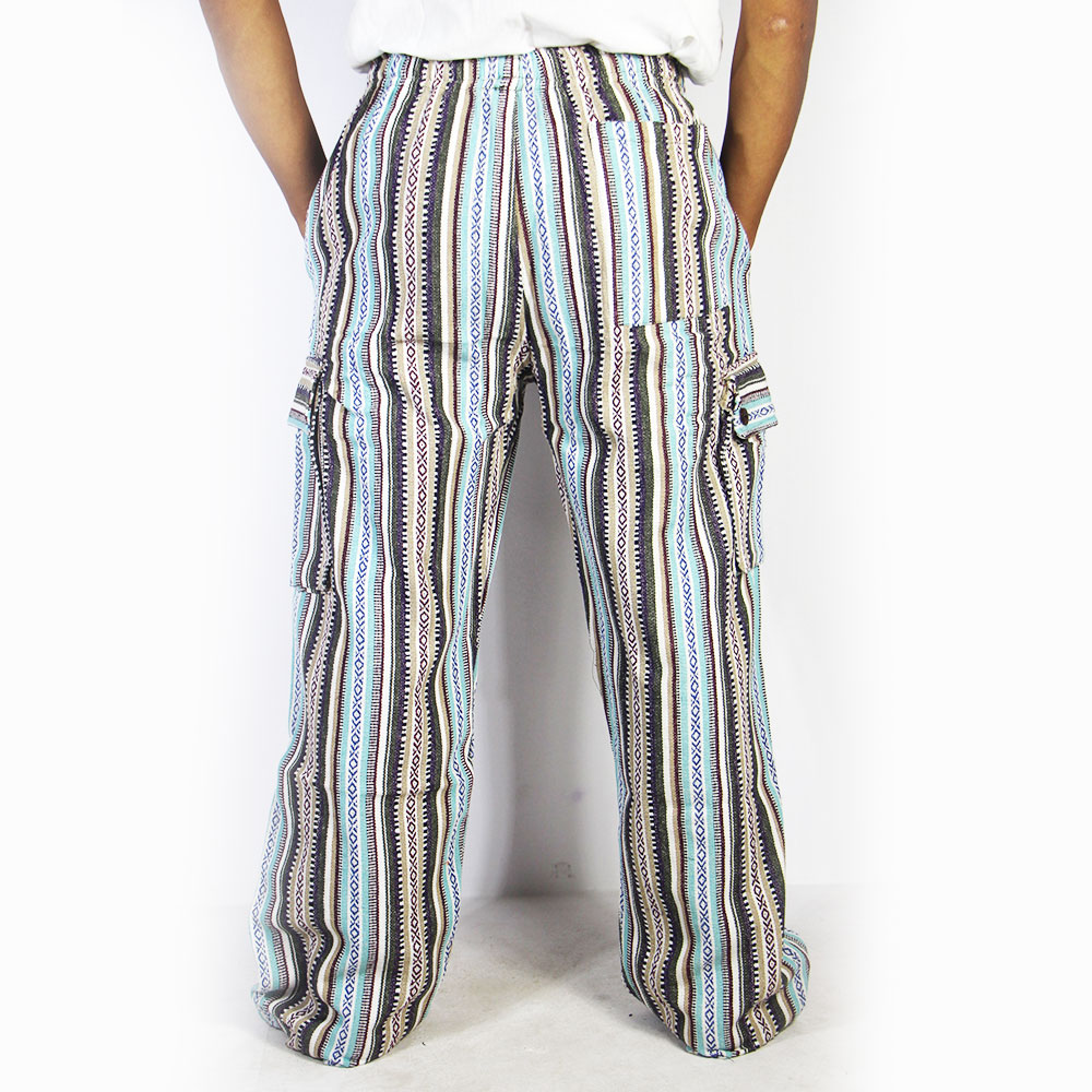 Handmade Himalayan Cotton Cargo Pants | Boho Striped Hippie Trousers | Unisex Festival & Travel Wear from Nepal