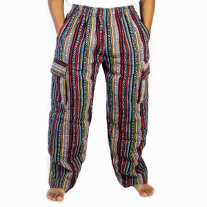 Handmade Himalayan Cotton Cargo Pants | Multicolor Boho Hippie Trousers | Unisex Nepal Festival & Travel Wear