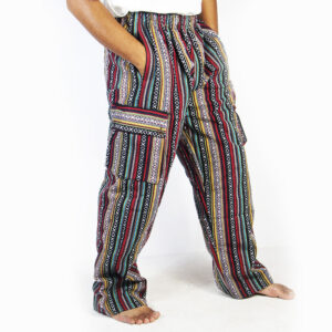 Handmade Himalayan Cotton Cargo Pants | Multicolor Boho Hippie Trousers | Unisex Nepal Festival & Travel Wear