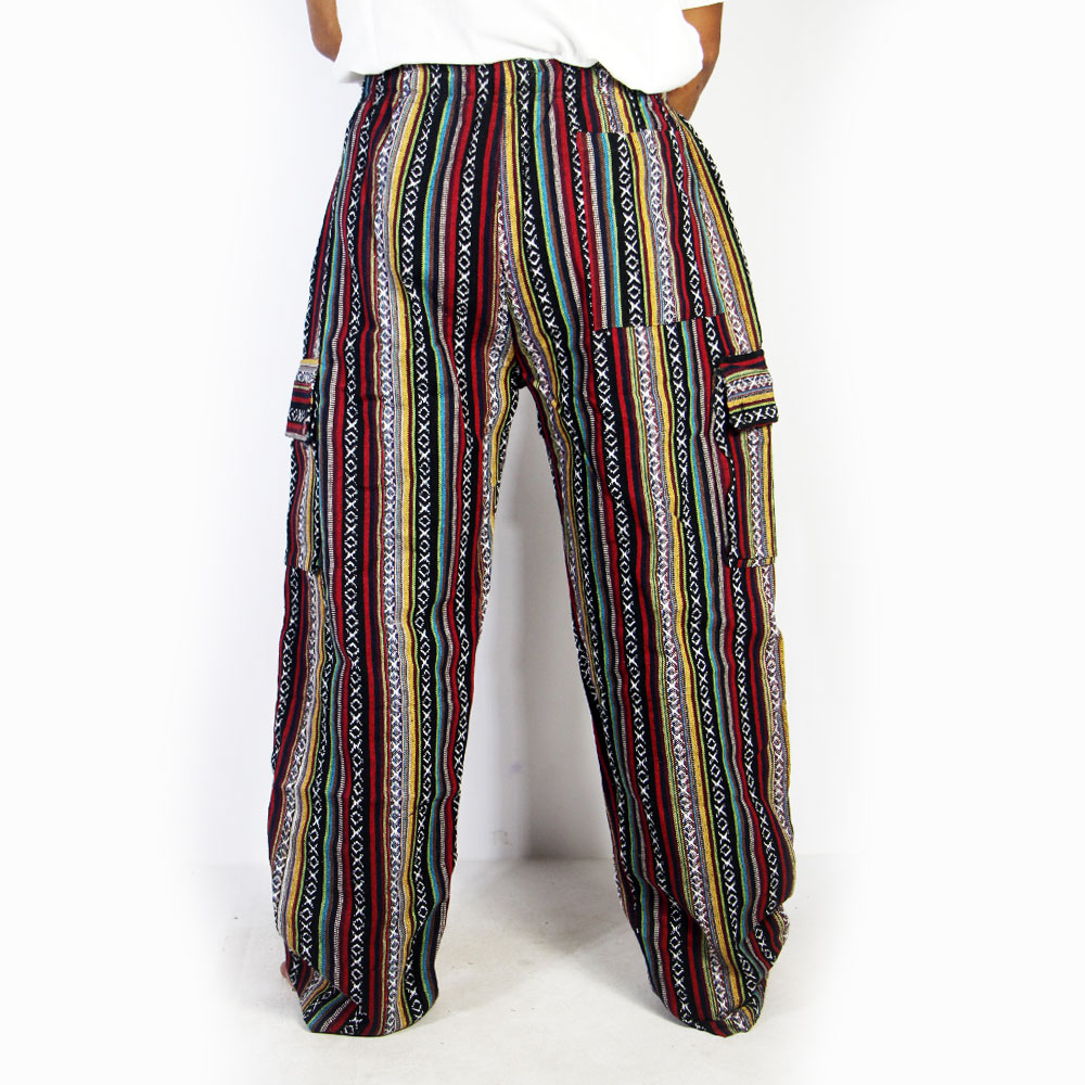 Handmade Himalayan Cotton Cargo Pants | Multicolor Boho Hippie Trousers | Unisex Nepal Festival & Travel Wear