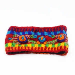 Handmade Rainbow Wool Headband – Boho Hippie Embroidered Ear Warmer | Made in Nepal