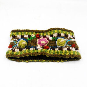 Handmade Wool Crochet Headband with Embroidered Floral Pattern – Boho Ear Warmer