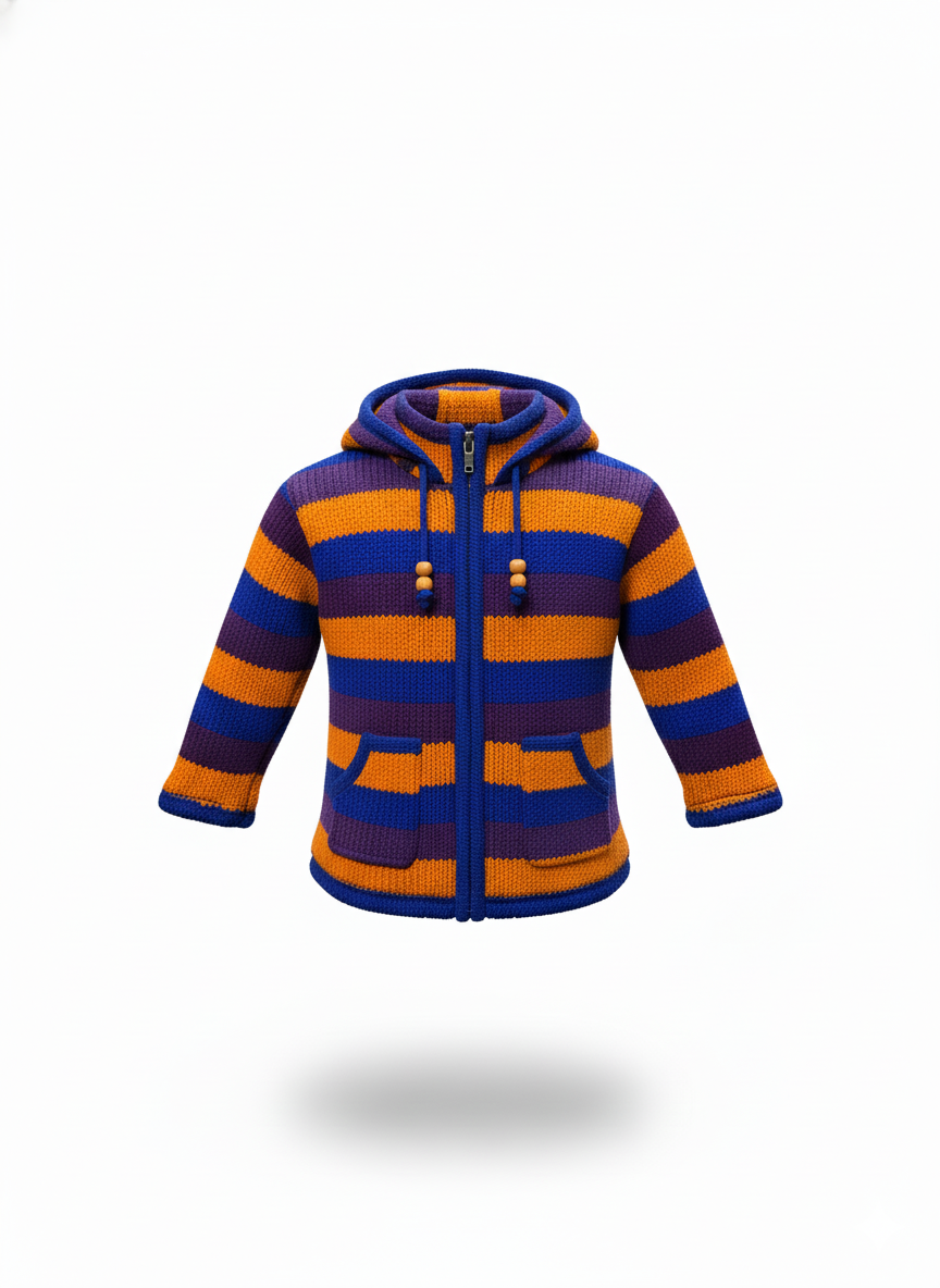Natural New Zealand Wool Kids Jacket | Hand-Knitted Boho Outerwear | Worldwide Wholesale