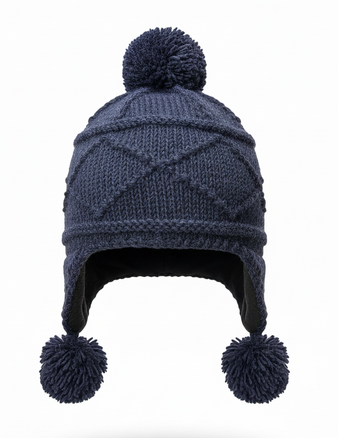Hand Knitted Sherpa Wool Beanie Hats with pom-pom