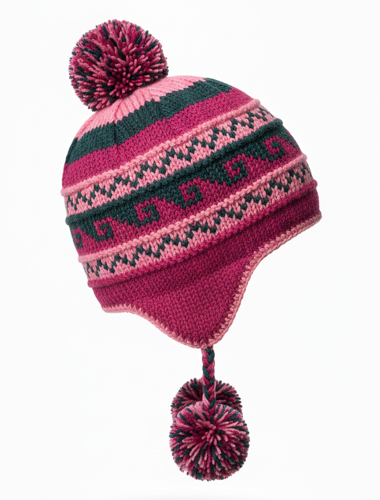 Bohemian Hand Knitted Sherpa Pom Pom Beanie – 100% Natural New Zealand Wool