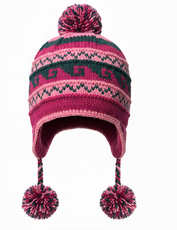 Bohemian Hand Knitted Sherpa Pom Pom Beanie – 100% Natural New Zealand Wool