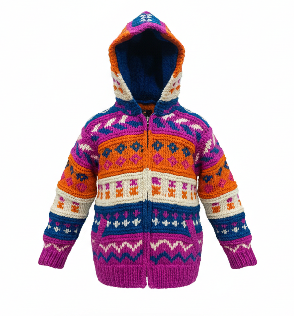 Colorful Hippie Kids Wool Jacket | Hand-Knitted NZ Wool | World Wholesaler