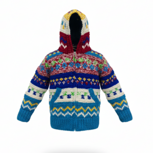 Hippie Style Kids Wool Jacket | Hand-Knitted | 100% New Zealand Wool | Fleece Inside