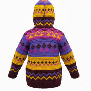 Retro Boho Kids Wool Jacket | Hand-Knitted | Pure NZ Wool | Fleece Inside