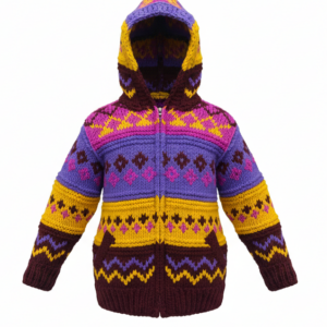 Retro Boho Kids Wool Jacket | Hand-Knitted | Pure NZ Wool | Fleece Inside