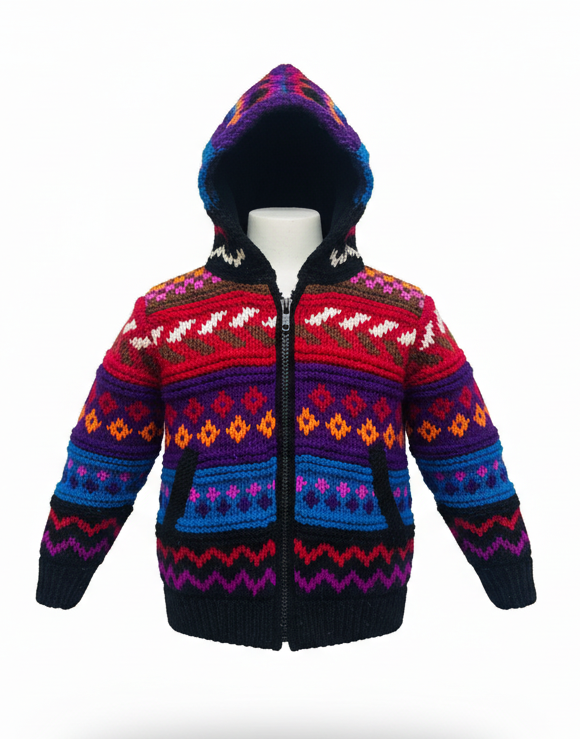 Hand-Knitted Wool Kids Jacket – Fleece Lined, Perfect for Winter