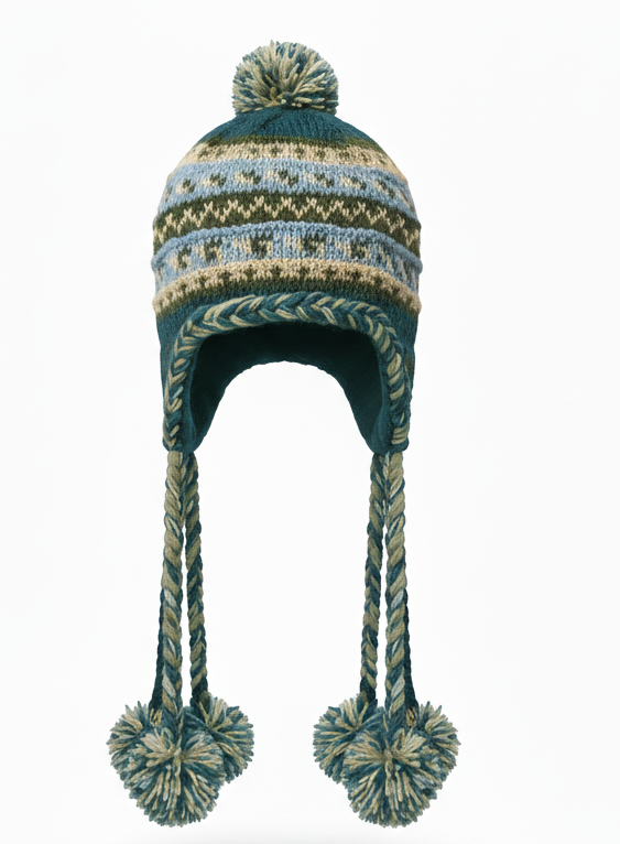 Unisex Hand-Knit Sherpa Wool Airflap Cap with Long Pom-Pom | Cozy Winter Hat