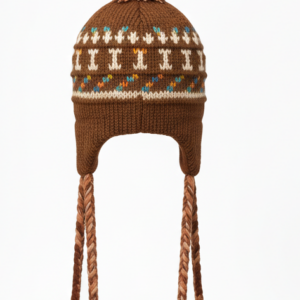 Ethical Hand-Knitted Sherpa Wool Airflap Hat | Long Pom-Pom Boho Style