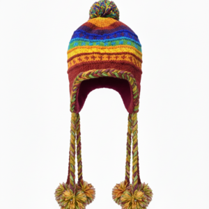 Boho Rainbow Sherpa Wool Airflap Hat | Handmade Long Pom-Pom | Pure Himalayan NZ Wool | Manufacturer