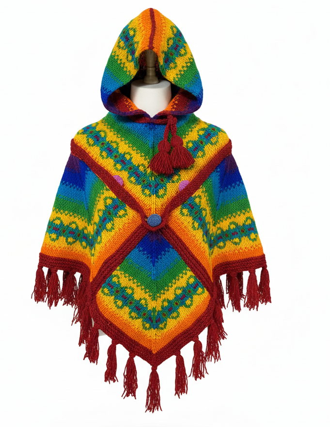 Hand Knit Wool Poncho Made in Nepal