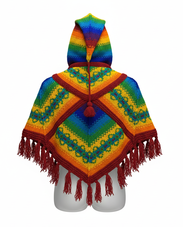 Hand Knit Wool Poncho Made in Nepal