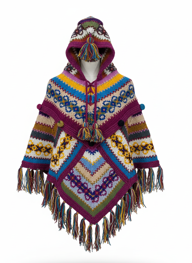 Hand-Knitted Hippie Wool Poncho | 100% Natural Boho Winter Wear | Fair Trade Wholesale Worldwide