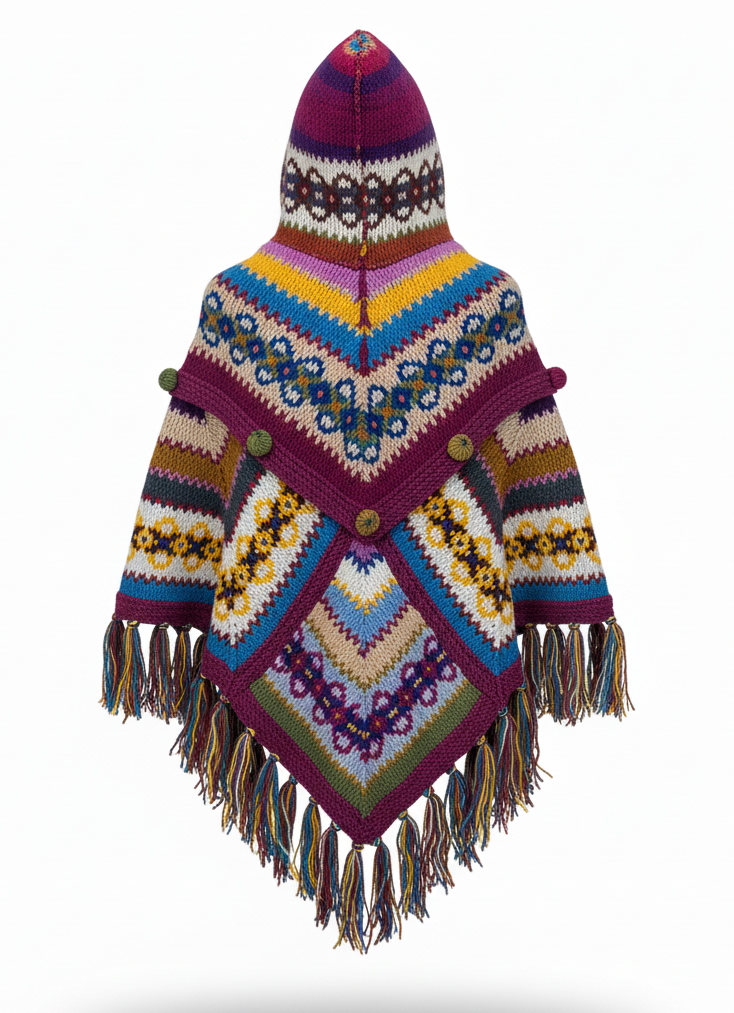 Hand-Knitted Hippie Wool Poncho | 100% Natural Boho Winter Wear | Fair Trade Wholesale Worldwide