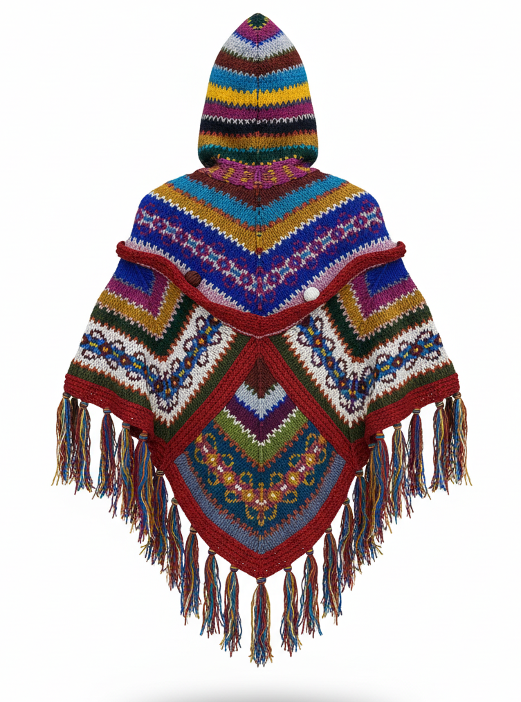 Unisex Hand-Knitted Wool Poncho | Boho Hippie Style | Natural Wool | Worldwide Wholesale