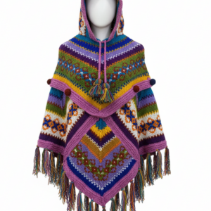 Retro Hippie Wool Poncho | Handmade Boho Knit | Pure New Zealand Wool | B2B Wholesale Export