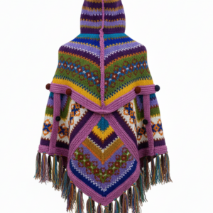 Retro Hippie Wool Poncho | Handmade Boho Knit | Pure New Zealand Wool | B2B Wholesale Export