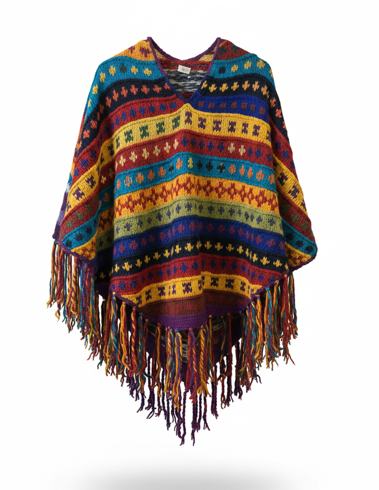 Chunky Hand-Knit Wool Poncho | Festival Hippie Wear | Pure NZ Wool | Global Wholesale