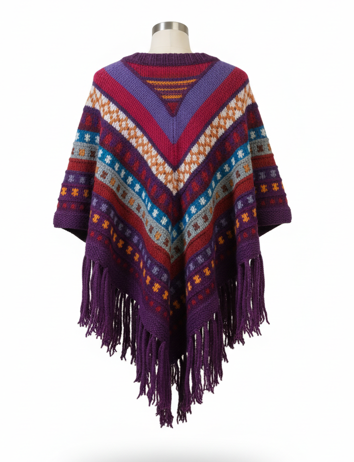 Artisan Hand-Knitted Wool Poncho | Vintage Hippie Boho Style | Pure New Zealand Wool | Fair Trade Wholesale