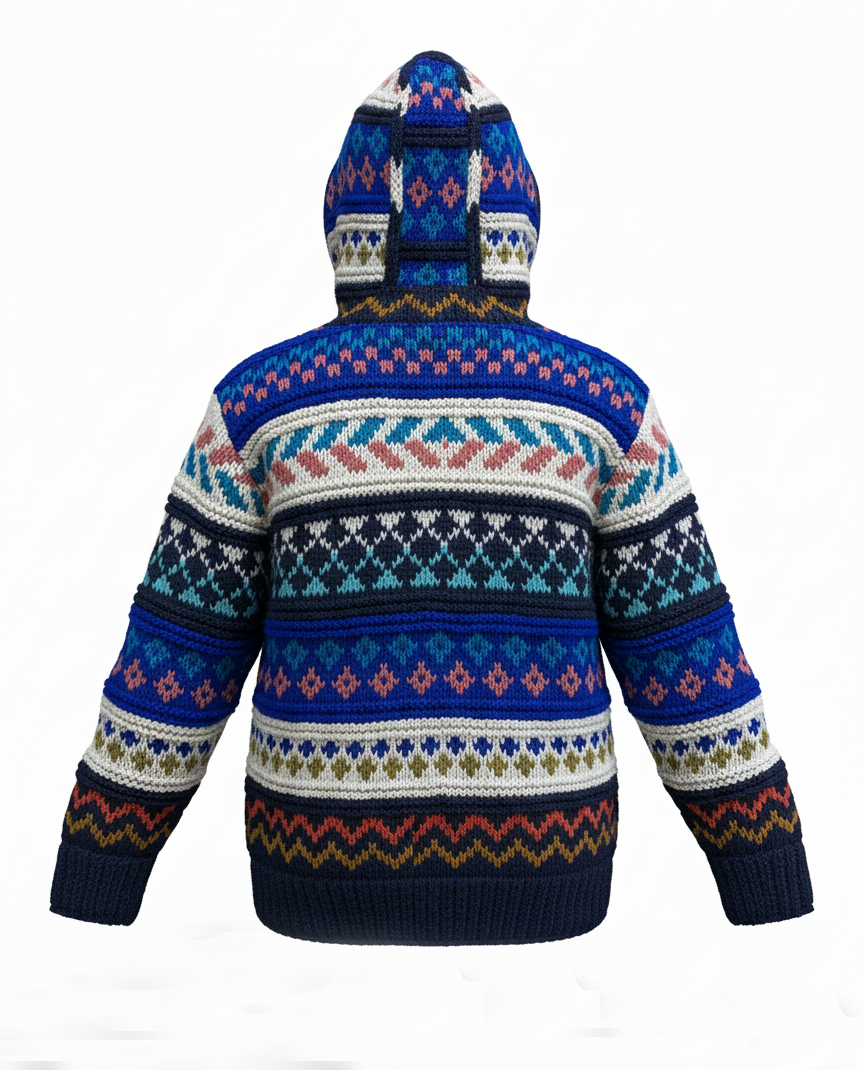 Vintage Hippie Knitted Wool Jacket | Fleece-Lined | Colorful Boho | NZ Wool Wholesale