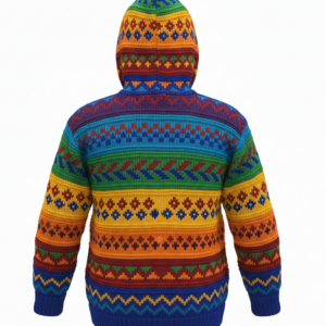 Colorful Festival Wool Jacket | Hand-Knit & Fleece-Lined | Boho Hippie | NZ Wool