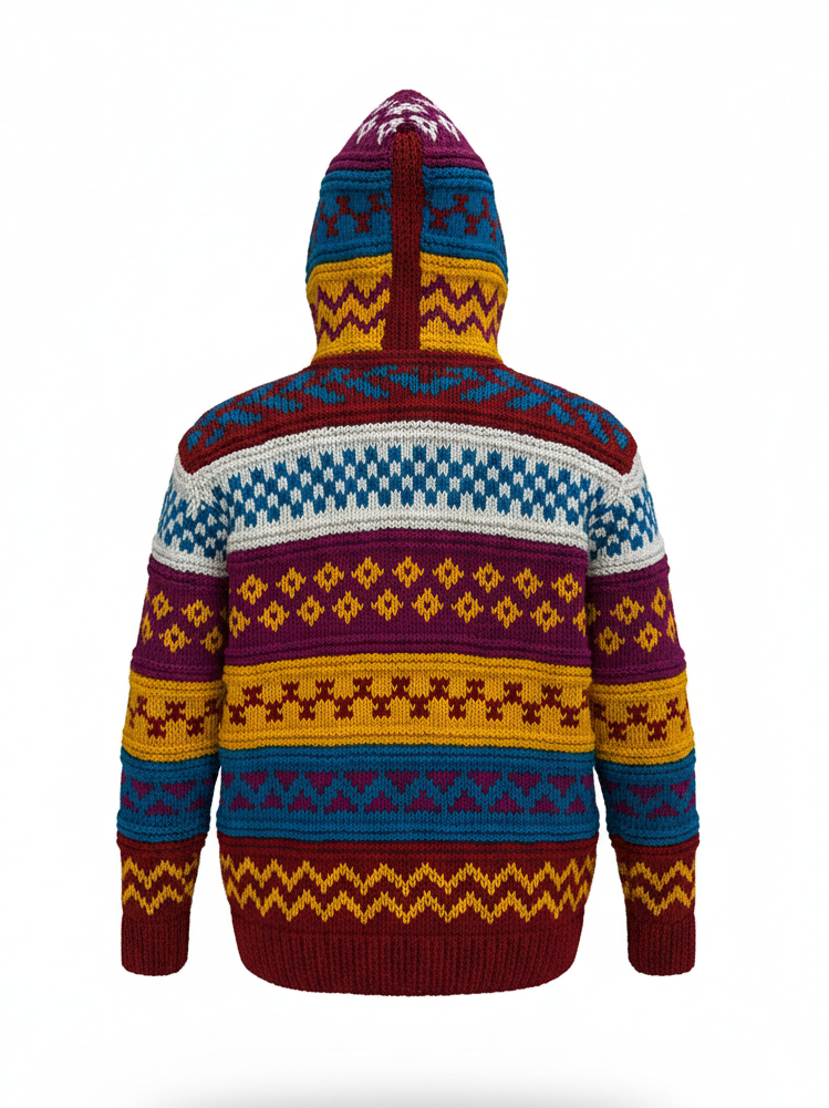 Handcrafted Rainbow Bohemian Jacket | Knitted & Fleece-Lined | Pure NZ Wool | Wholesale