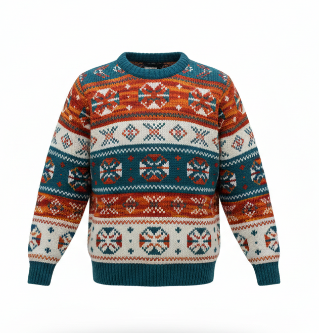 Bohemian Hand‑Knit Wool Jumper | Fleece Lined | Psychedelic & Hippie Style