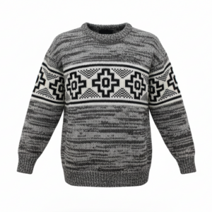 Retro Hippie Wool Jumper with Warm Fleece Lining — Handcrafted Boho Knit