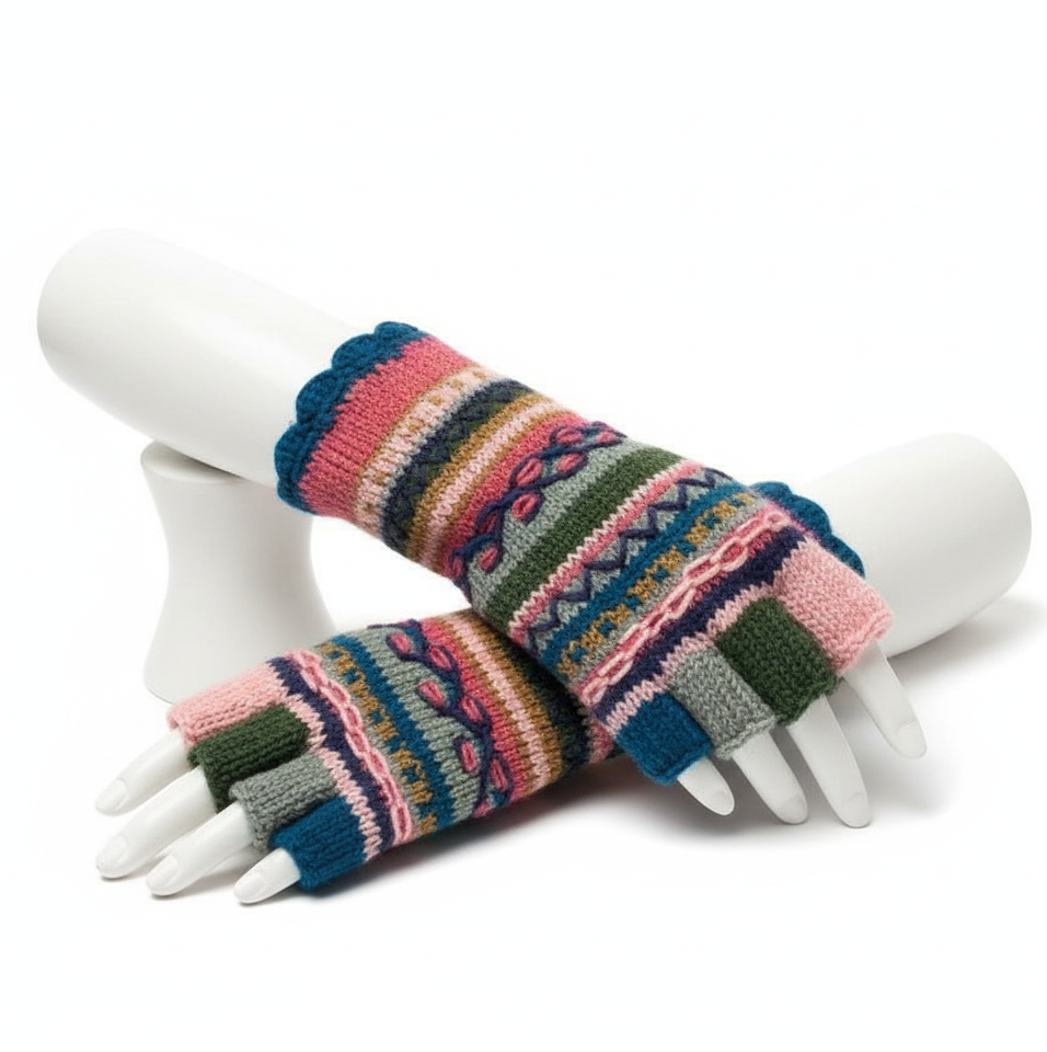Nepalese Hand-Knit Wool Fingerless Gloves | Eco-Friendly Hippie Winter Accessories