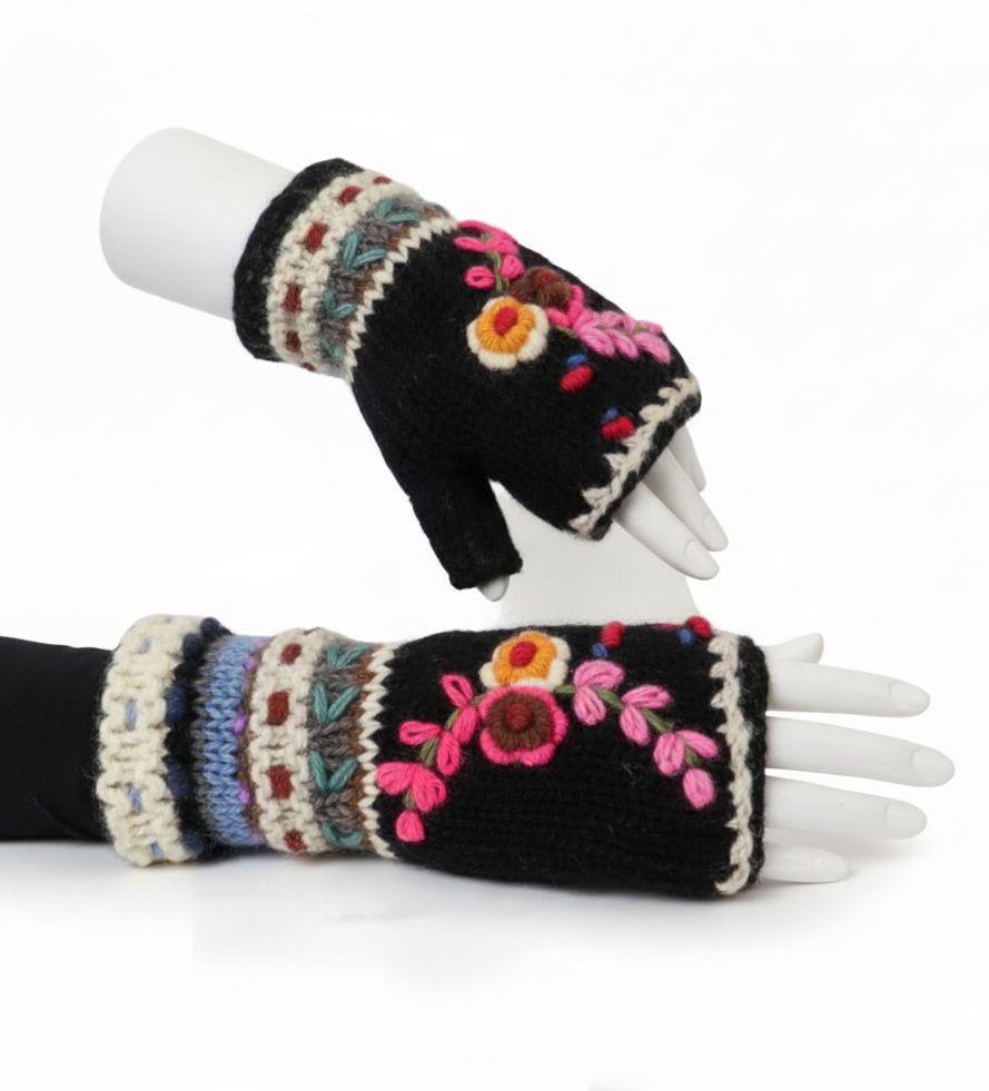 Himalayan Hand-Knit Fingerless Gloves | Eco-Friendly Winter Accessories