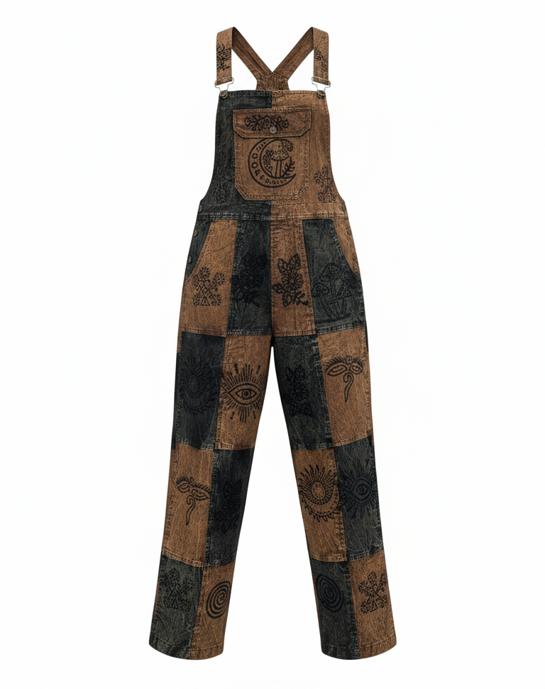 Eco-Friendly Cotton Patchwork Dungarees – Handmade Hippie Festival Overalls | Nepal