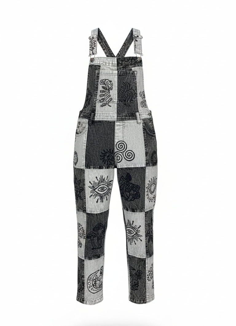 Retro Hippie Patchwork Cotton Overalls – Bohemian Festival Dungarees | Wholesale