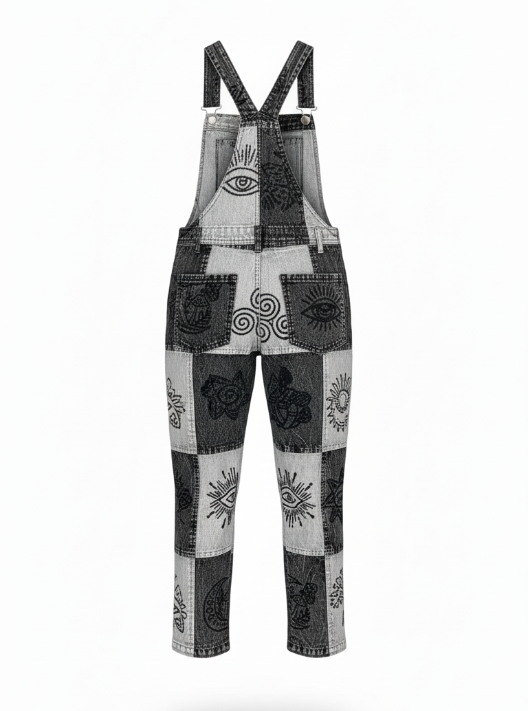 Retro Hippie Patchwork Cotton Overalls – Bohemian Festival Dungarees | Wholesale
